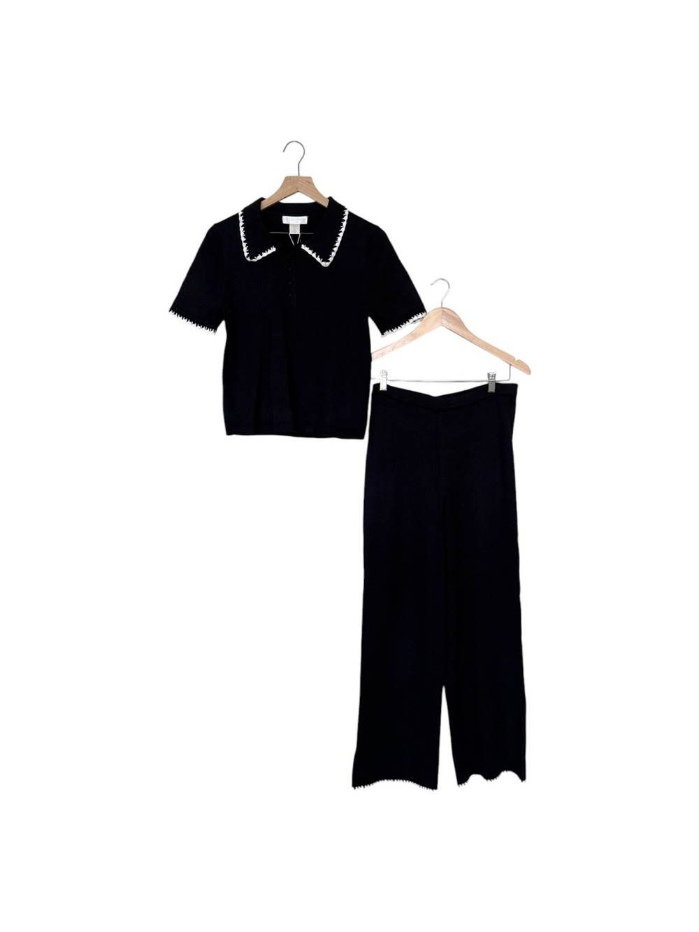 Caroline Constas  Navy 2-piece Set Casual Outfit Wide-Leg Short Sleeves Size L